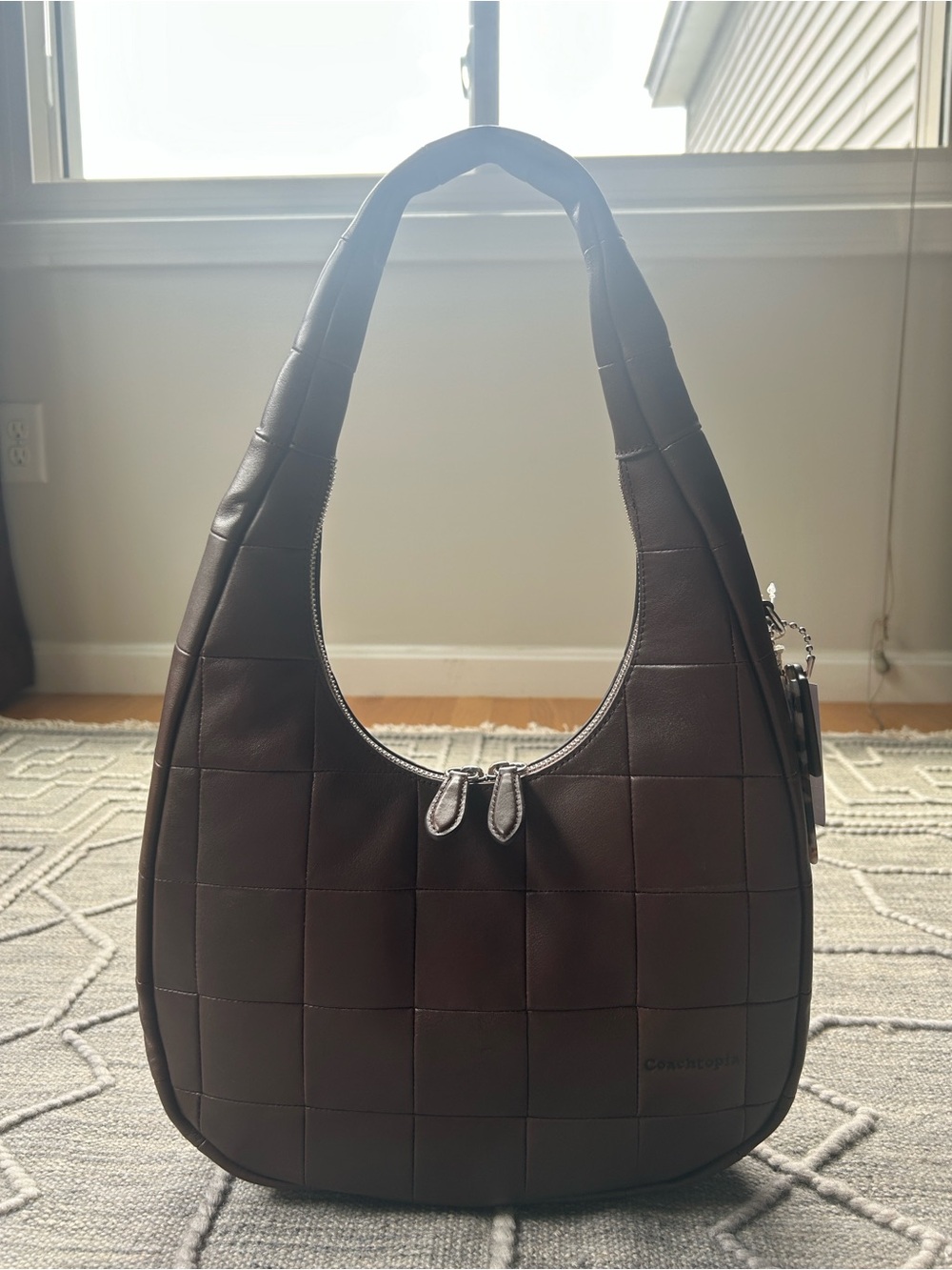 COACHTOPIA Women's Quilted Dark Brown Hobo Shoulder Bag-NWT